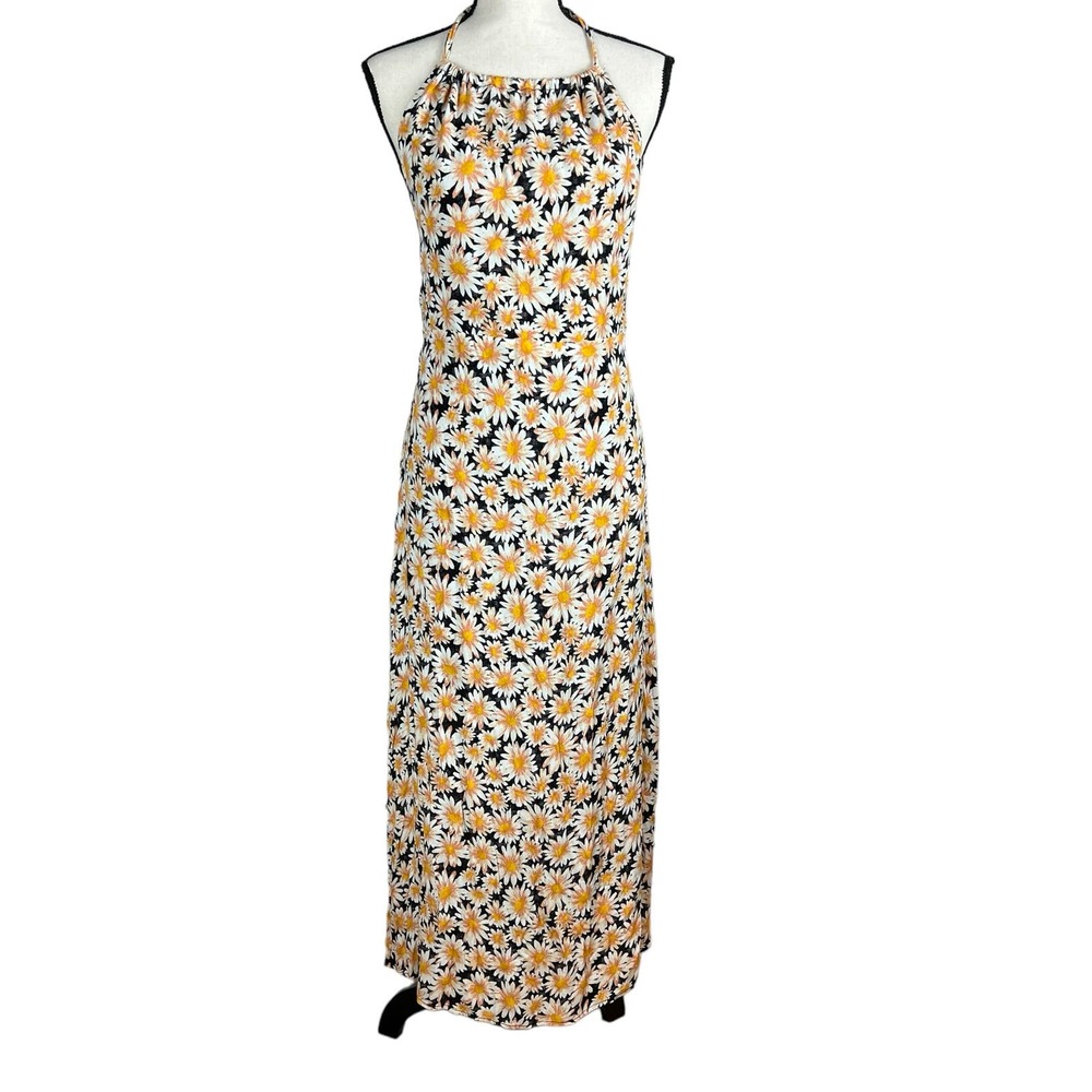 Cotton On Floral Halter Dress - Black, White, Yellow